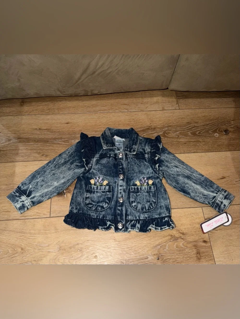 Little Lass Toddler Girls Acid Wash Denim Jacket with Flower‎ Embroidery 18 mo